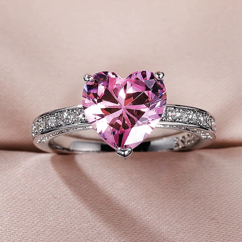 Huitan luxe Solitaire femmes coeur bagues de fiançailles AAA rose cubique zircone proposition anneaux pour petite amie anniversaire cadeau