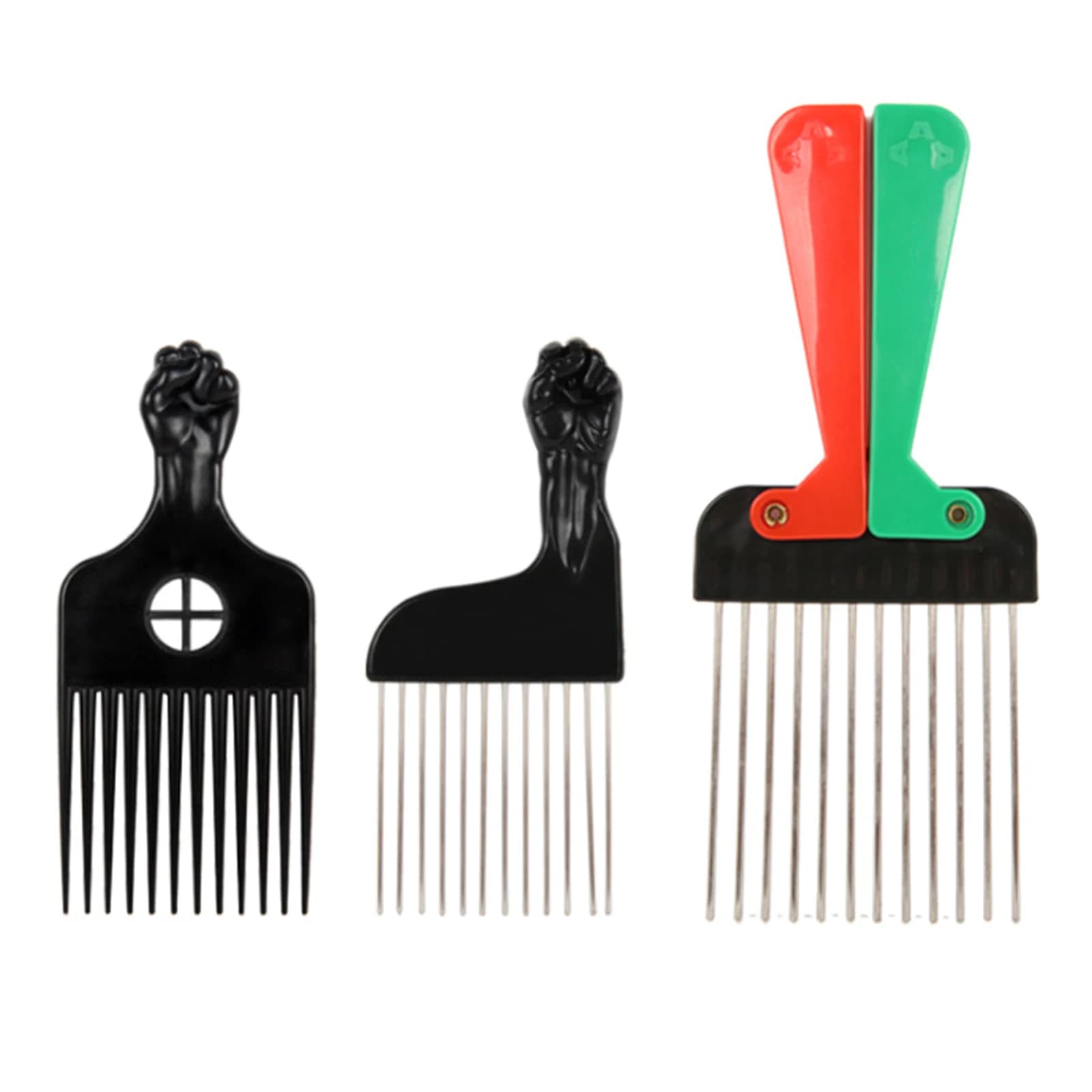 Peigne Afro en métal pour outil de coiffure, couleur, poignée pliable, pour cheveux bouclés, perruque, tresse, démêlante