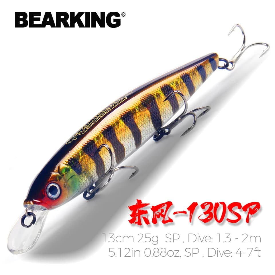 Leurre de pêche Bearking 13cm 25g, boules de tungstène, longue portée, nouveau modèle, appât dur, plongée 1.3 - 2m, qualité professionnelle, type minnow.