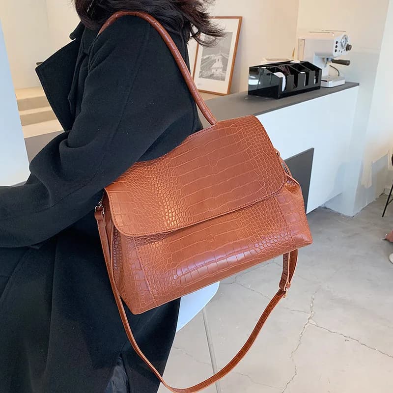 Sac à main femme grande capacité en cuir PU, motif alligator, sacs à bandoulière et sacs travers pour femmes, sacs fourre-tout décontractés, collection 2026 tendance