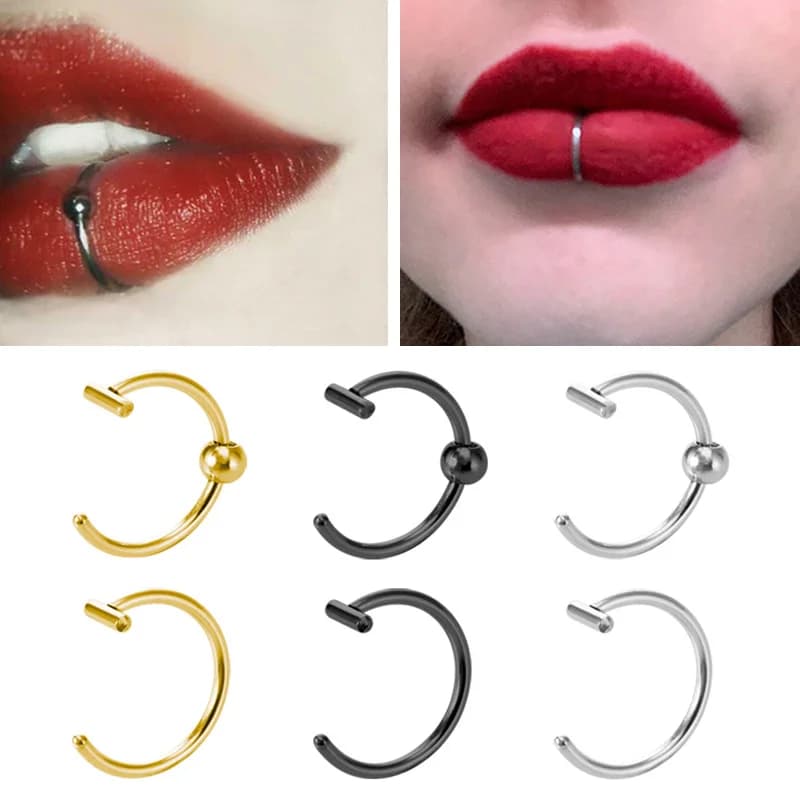 1-3 pièces femmes lèvre anneau Piercing faux acier inoxydable nez anneaux Septum Piercing Clip sur la bouche Non Piercing Punk manchette cerceau boucle d'oreille