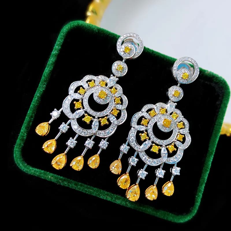 Foyimagination-Boucles d'oreilles pendantes pompon diamant jaune taille Asscher pour femme, simulation de luxe, haute teneur en carbone, bijoux de style bohème, nouveau