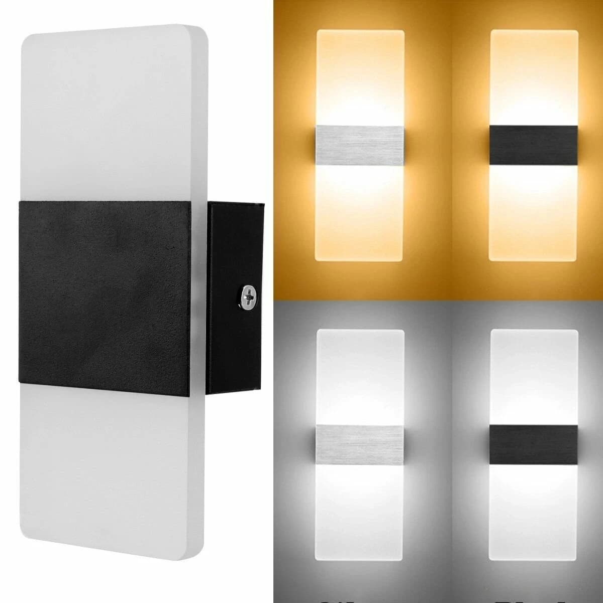 Applique Murale Moderne en Fer et Acrylique Blanc et Noir 90-260V, Luminaire Mural LED Peint pour Chambre, Salle de Bain et Salon