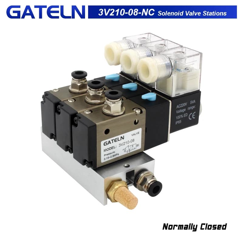 Bloc électrovanne normalement fermé avec Base de raccord de silencieux, collecteur DC 12v 24v AC 110v 220v 3 ports