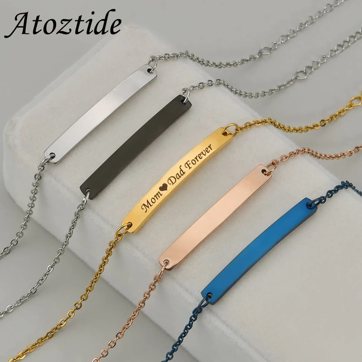 Atoztide – Bracelet en acier inoxydable pour hommes et femmes, chaîne à maillons réglable, gravure de bijoux, cadeau