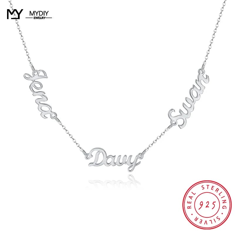 Collier personnalisé en argent 925 avec trois noms, plaque signalétique personnalisée, breloque pour la présidence, pendentif pour copines, cadeau de bijoux pour la famille