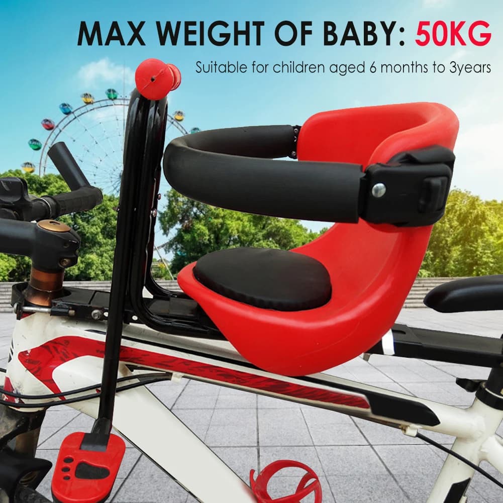 Siège de vélo en PU détachable pour enfants, siège de sécurité à montage frontal pour bébés, avec main courante, pour enfants en bas âge