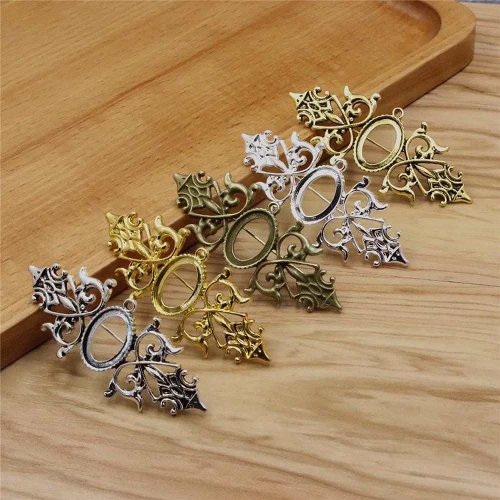Onebeading Fit 13x18mm Vintage broche ovale réglage vierge lunette plateau Base Cabochons pour bricolage fabrication accessoires 5 pièces K06231
