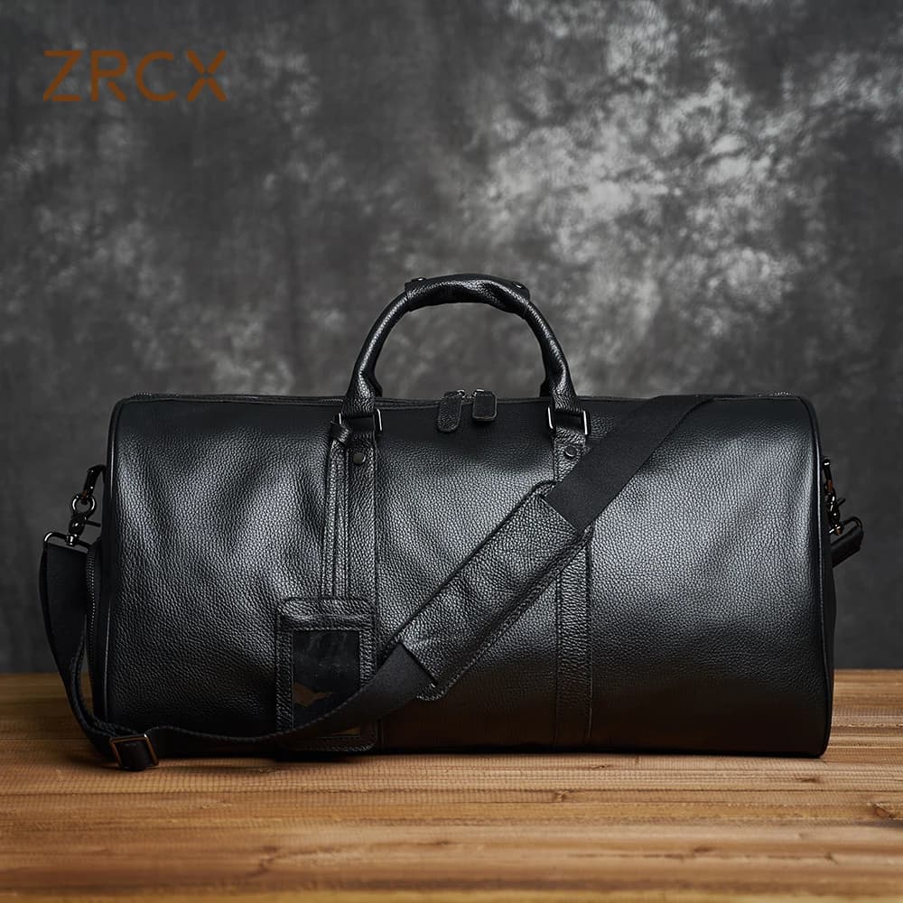 ZRCX – sac de voyage en cuir véritable pour hommes et femmes, sac de transport en cuir de vache souple, bagages à main, sac à bandoulière de voyage, sac de week-end