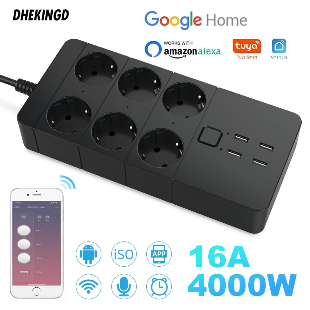 Multiprise intelligente Wifi 4/6 EU, 4 prises usb, prise 5V3.1A, Port de charge, synchronisation, contrôle Bluetooth avec Alexa google home Assistant