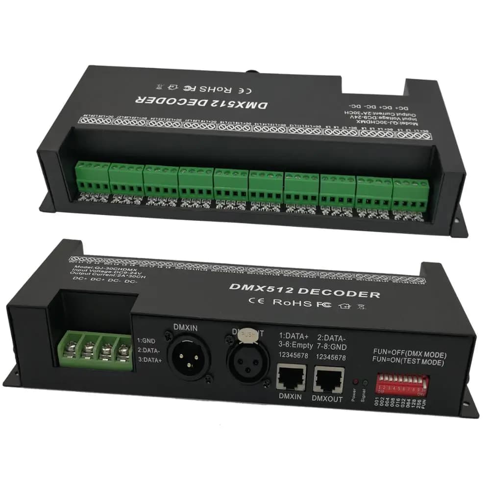Décodeur RGB Dmx512 à 30 canaux, contrôleur Dmx pour bande Led, variateur Dmx 60A, entrée pilote PWM DC12-24V 30CH, éclairage de scène