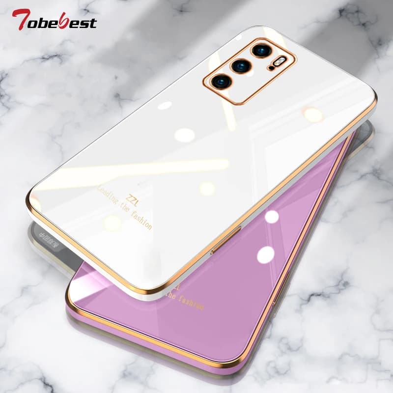 Coque de protection en Silicone souple plaqué de luxe pour Huawei P40 P30 Lite Pro, Coque arrière à bord droit pour appareil photo