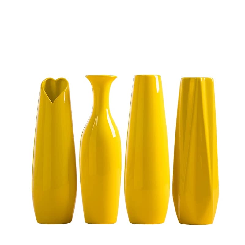 Vase à fleurs en céramique jaune, grande taille, en porcelaine, moderne, à la mode, pour table, maison, mariage, décoration de noël