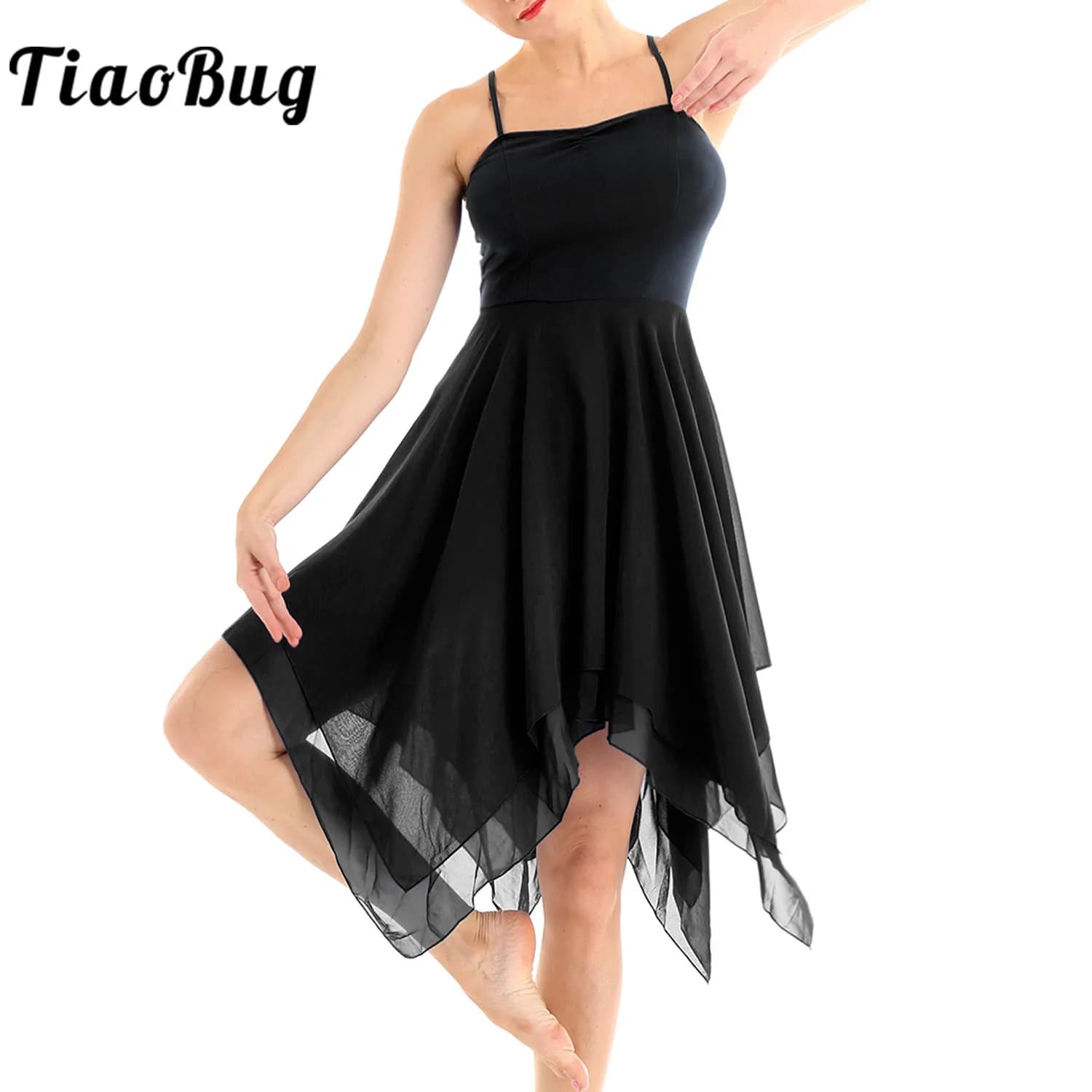 Robe de spectacle de danse lyrique pour femmes, bretelles spaghetti, vêtements de danse de salon, ballet, latin, rumba, tango