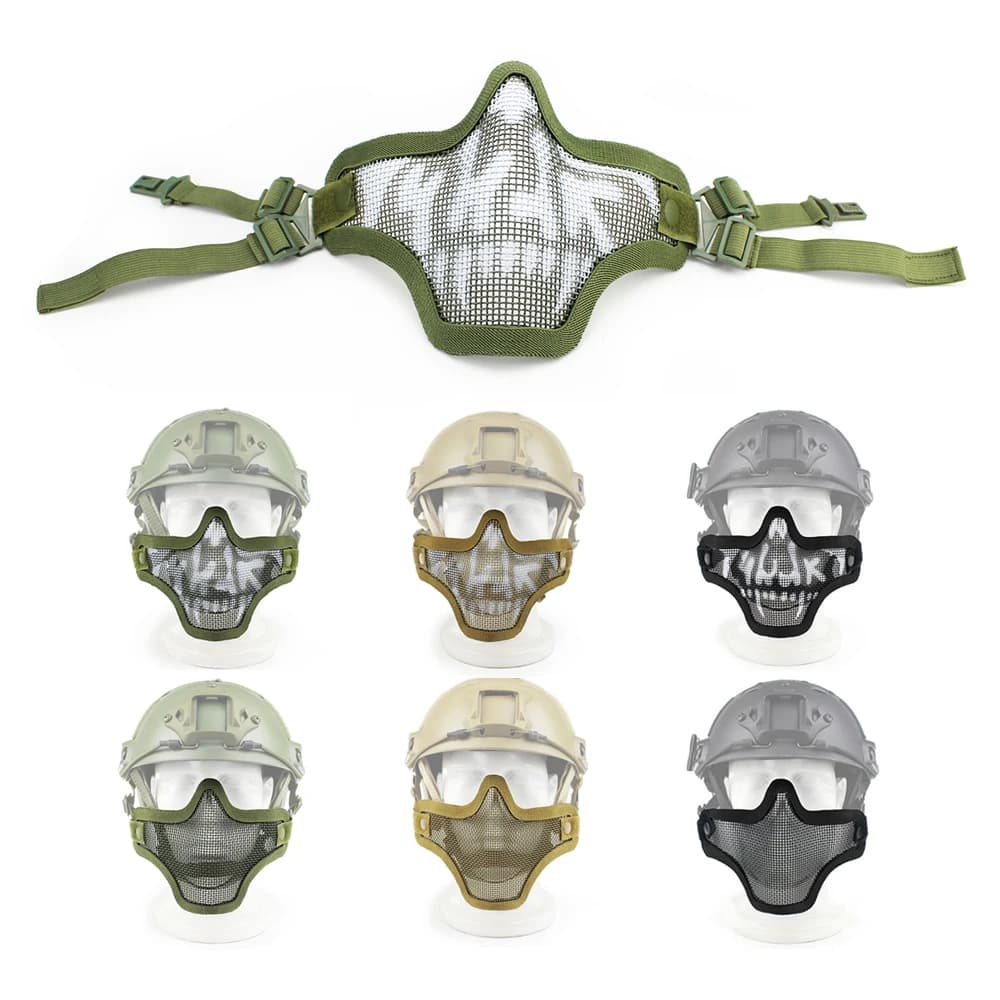 Masque tactique demi-visage crâne en métal, maille de frappe réglable, casque rapide, accessoires de Paintball de Combat Airsoft
