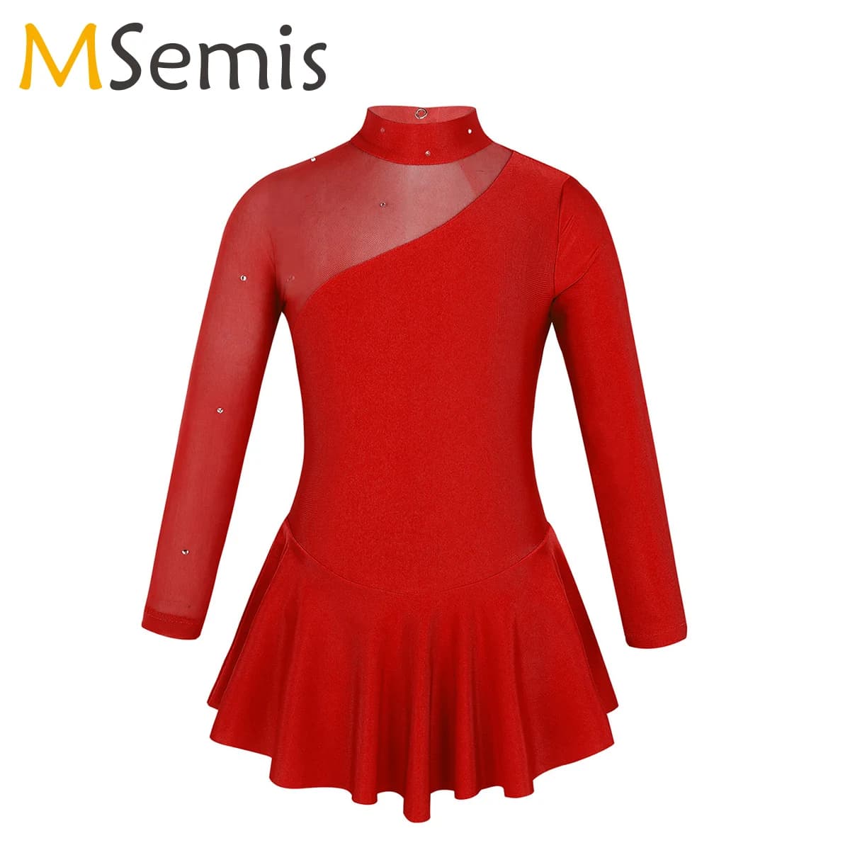 Justaucorps de gymnastique rythmique professionnelle pour filles, manches longues, découpes d'épissure en Tulle, robe de compétition de patinage artistique
