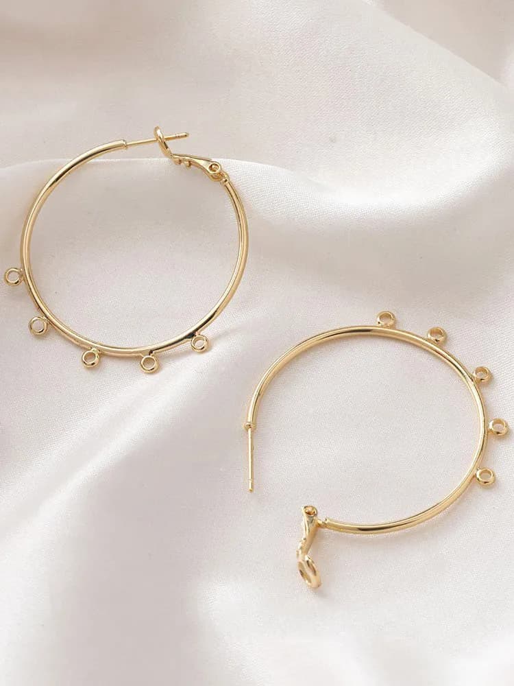 Boucles d'oreilles Big Circle Hoop, Boucles d'oreilles simples, Accessoires en laiton faits à la main, Plaqué or 14 carats, Mode de bricolage, Résultats de bijoux, 2 pièces