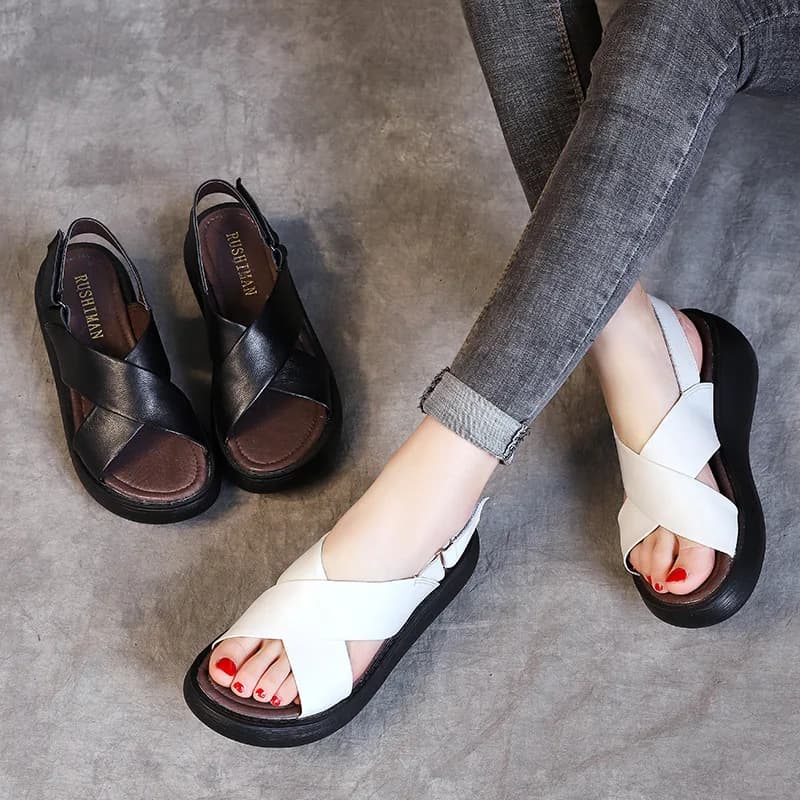 XT – sandales respirantes en cuir pour femmes, chaussures légères et épaisses, à semelles compensées, à la mode, été, 2022