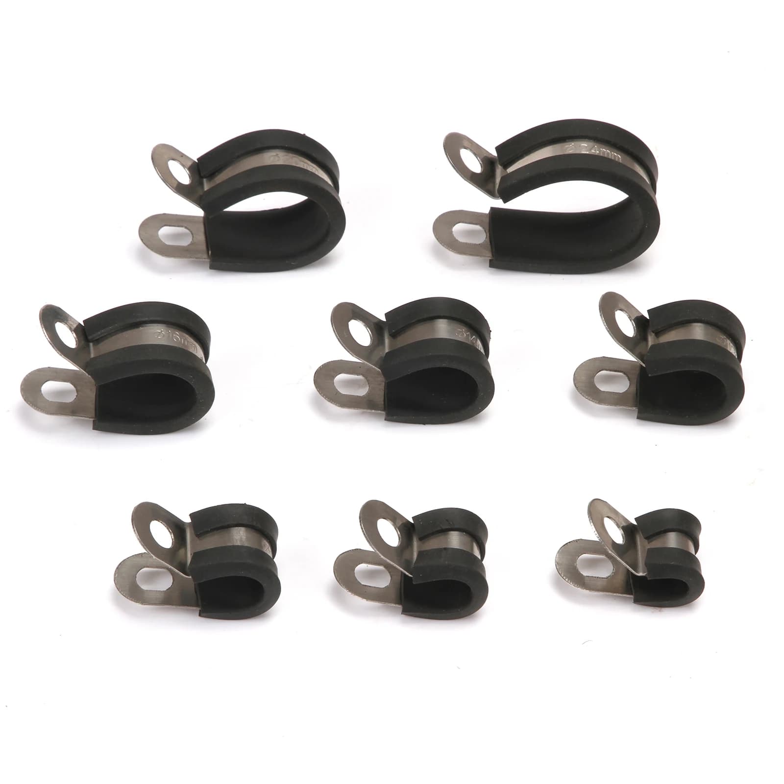 Tuyau de retenue doublé de caoutchouc noir en acier inoxydable, Clips en P, collier de serrage pour tuyau et câble, 6mm 8mm 10mm 12mm 14mm 16mm 20mm 24mm
