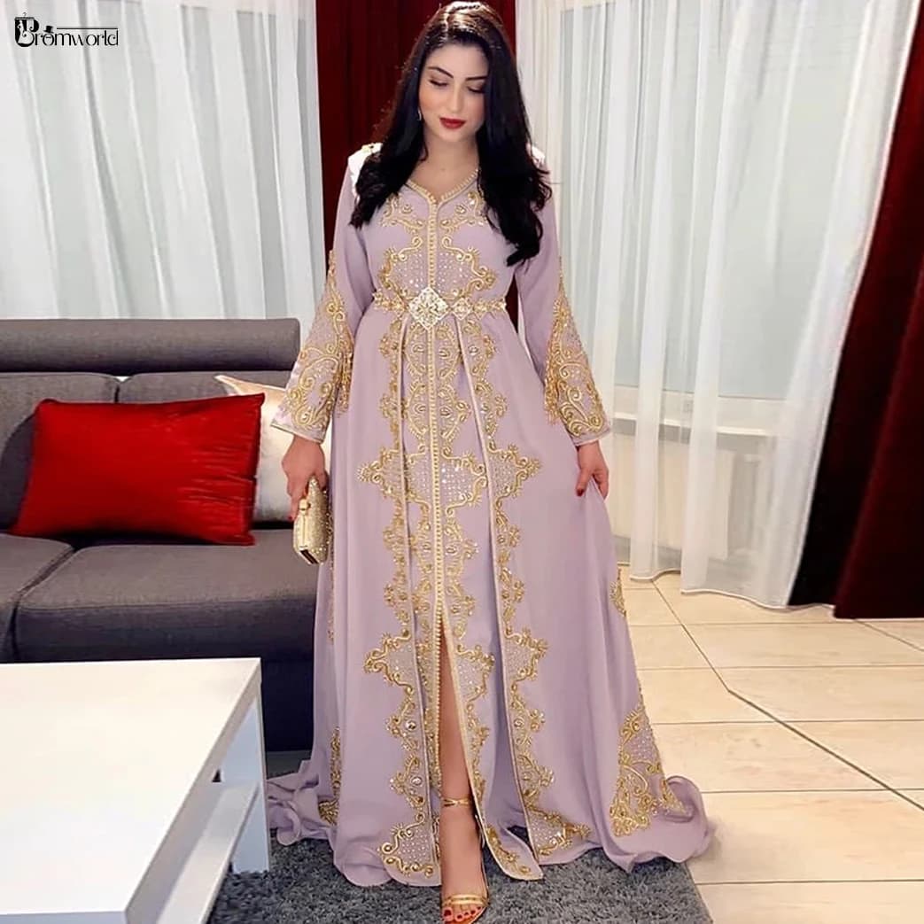 Robes de soirée musulmanes A-Line, dentelle perlée, Dubaï Caftan, manches longues, robe de Rh, robe éducative, luxe