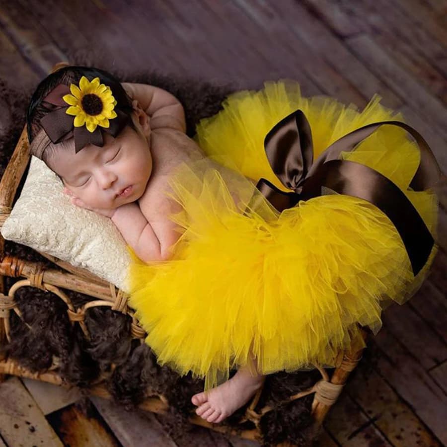 Ensemble Tutu de tournesol moelleux pour bébé, jupe Tutu jaune avec bandeau, tenue de gâteau Smash, accessoires Photo pour nouveau-né, vêtements de princesse pour nourrissons