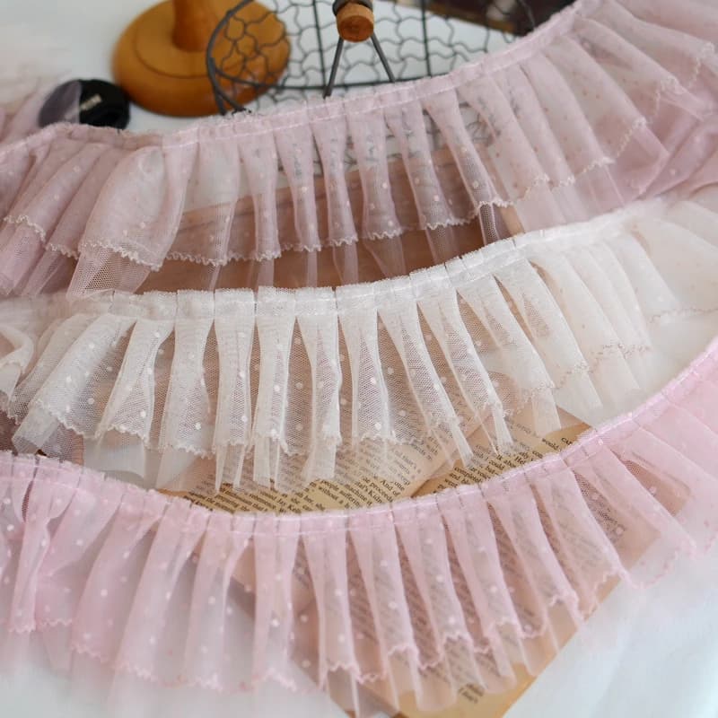 Robe en maille à Double pois, 1 mètre, rose Camel ivoire, maille à volants, garniture en dentelle, accessoires de vêtements, ruban en dentelle
