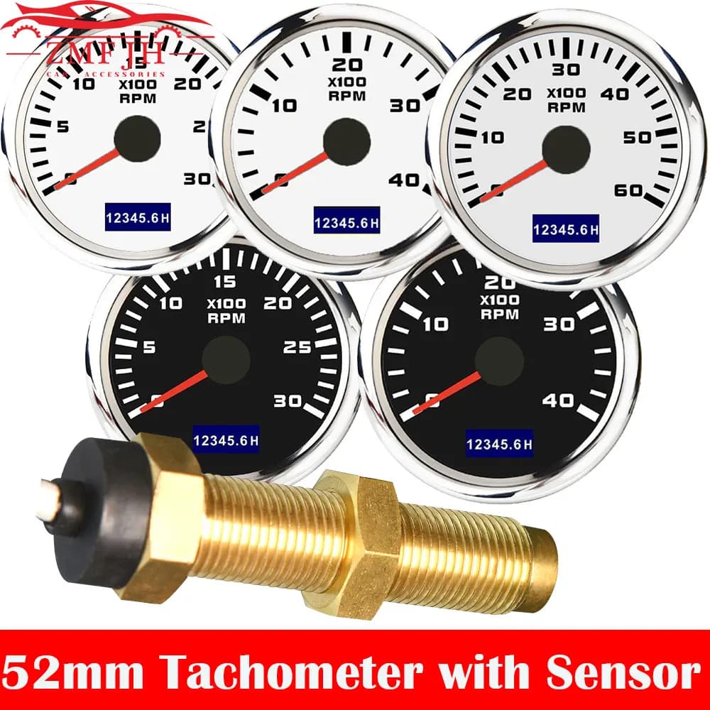 Tachymètre de voiture étanche avec écran LCD, compteur horaire de tachymètre pour moteur diesel, bateau marin, 3000, 4000, 6000, 8000 tr/min, 52mm, nouveau