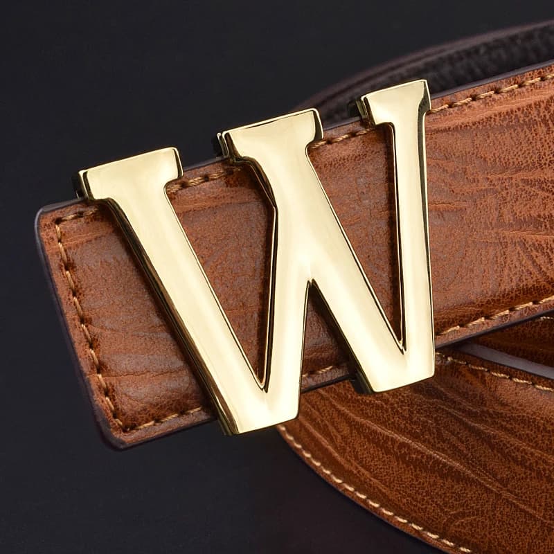 W lettre or hommes ceintures de luxe en cuir véritable marque boucle lisse noir célèbre concepteur bracelet en peau de vache large ceinture marque de Luxe