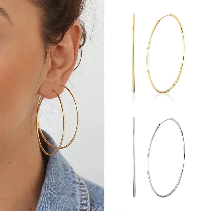 Boucle d'oreille en argent Sterling 925 pour femmes, créoles avec grand cercle de 57mm, bijoux de haute qualité pour dames, cadeaux d'anniversaire, nouvelle collection