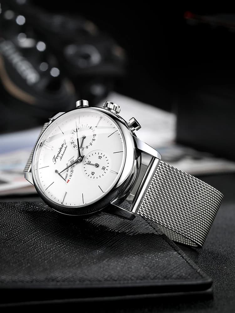 Montre mécanique automatique FORSINING pour homme avec indicateur de réserve de marche, date automatique, montre-bracelet décontractée et professionnelle pour homme, bracelet en acier maillé