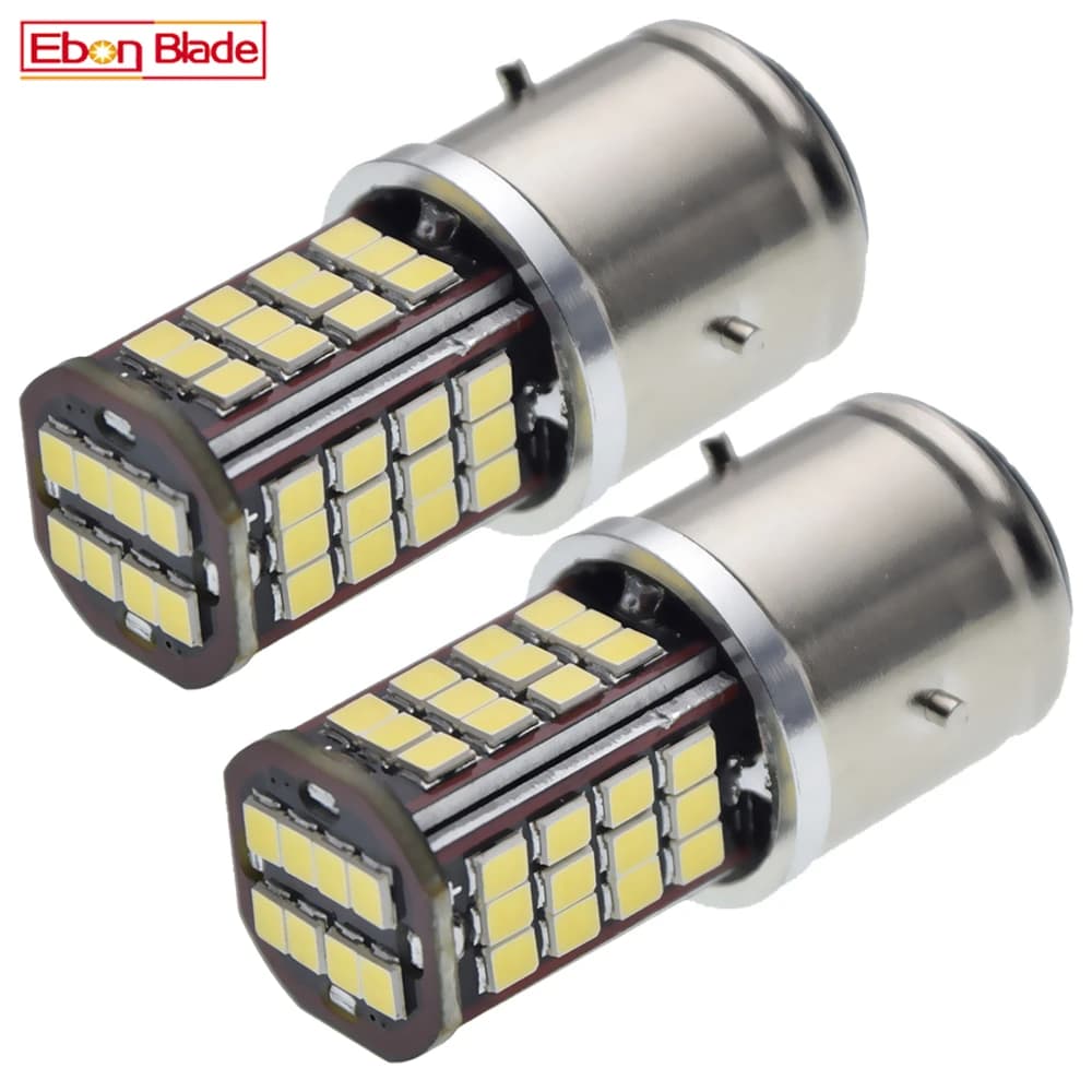 2 pièces BA21D 56 SMD 2835 LED moto ampoule phare haute basse lumière voiture Auto moto cyclomoteur Scooter lampe blanche 6000K 6V 12V DC