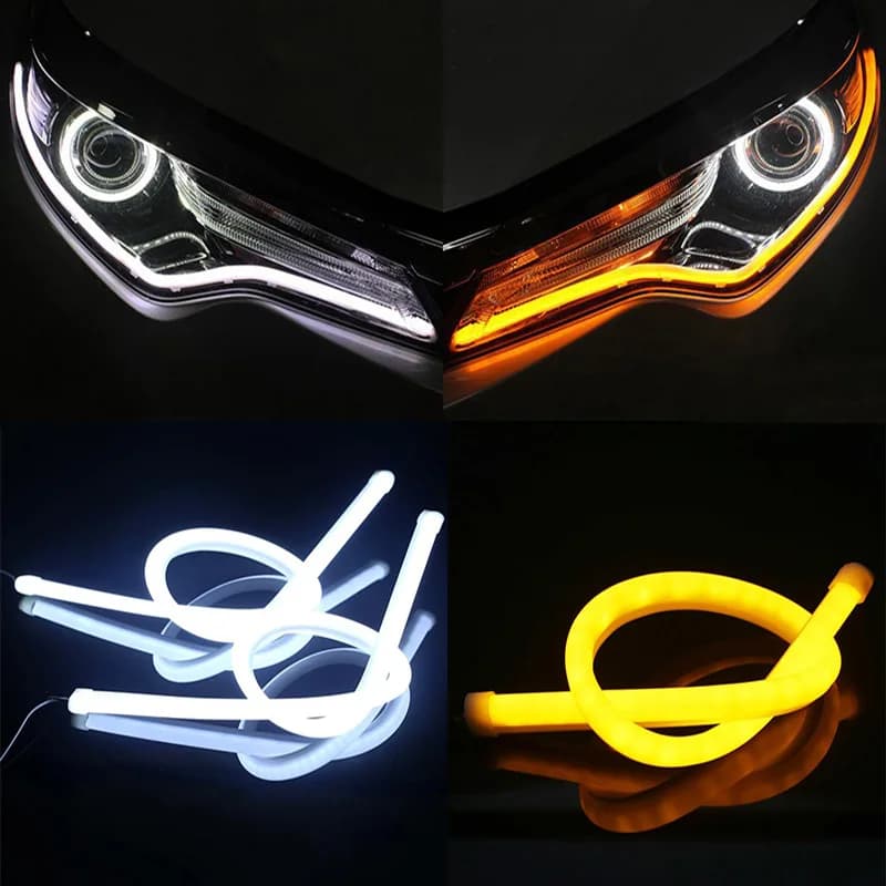 2 bandes tubulaires Led DRL pour voiture, lampes de jour, clignotant, yeux d'ange, style automobile, 30cm 45cm 60cm, jaune et blanc
