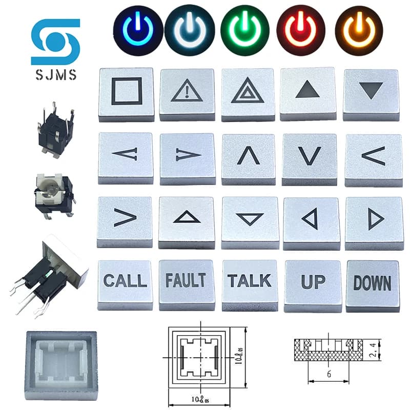 SJMS-Micro bouton poussoir avec LED, 6x6x9.5mm, 6 broches DIP avec trou traversant, indication momentanée tactile, mode flèche, appels vers le bas, 5 pièces