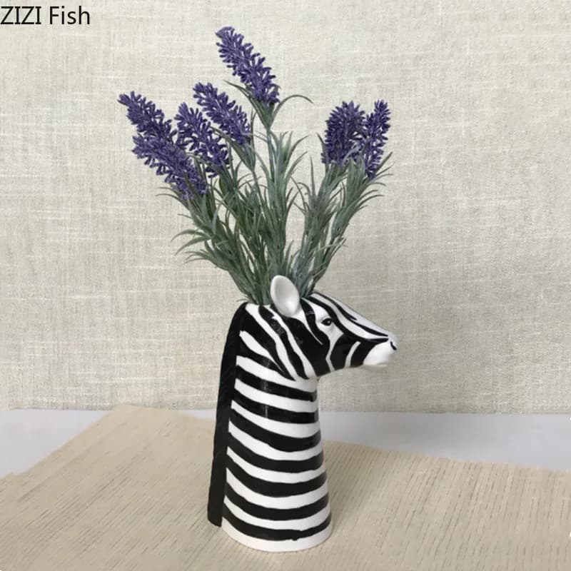 Vase Créatif en Céramique Noir et Blanc, Simulation de Zèbre, Statue d'Animal, Fleur, Gand, Cheval, Artisanat, Ornements, Décoration de la Maison