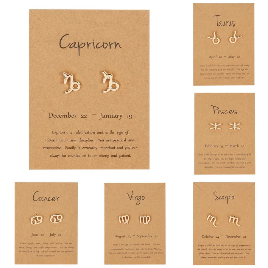 12 Constellation symbole boucles d'oreilles signe du zodiaque bijoux cadeau pour les femmes astrologie scorpion lion bélier boucles d'oreilles