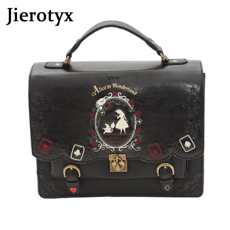 JIEROTYX femmes sac à dos fille Alice sac au pays des merveilles école sac à dos sac femmes sacs à main sac noir gothique Punk Style offre spéciale