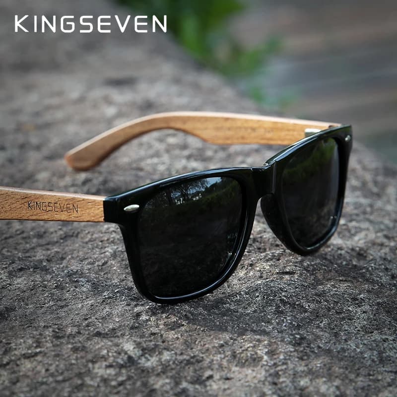 KINGSEVEN-Lunettes de soleil polarisées pour hommes et femmes, en bois naturel, faites à la main, à la mode, UV400, miroir, 2023