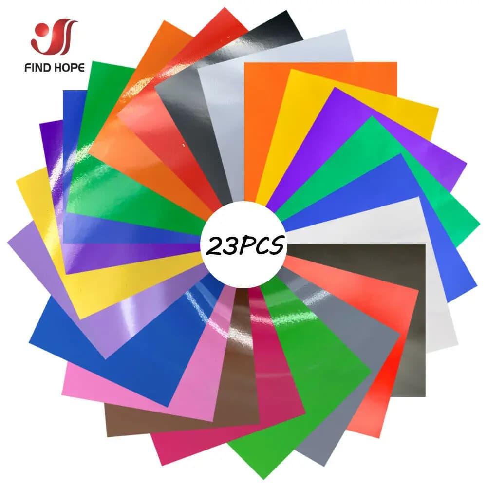 Paquet de 23 feuilles de vinyle en continu, 12x10 pouces, lot de couleurs assorties, 256 feuilles adhésives brillantes, vinyle artisanal d'extérieur pour le bricolage à découper