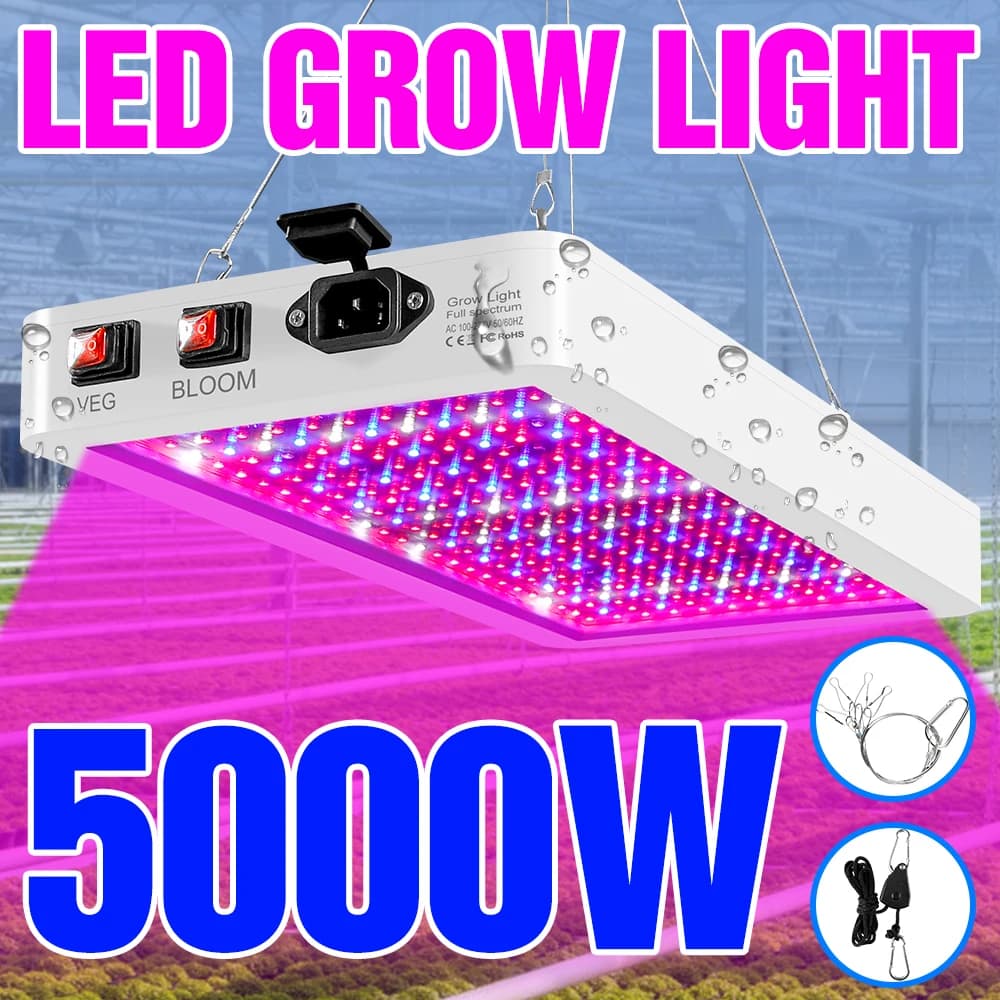 Lampes de culture LED d'intérieur 5000W, ampoule LED pour plantes 220V, Phytolampe à spectre complet 4000W 110V, Lampe LED pour hydroponie, Ampoule panneau LED