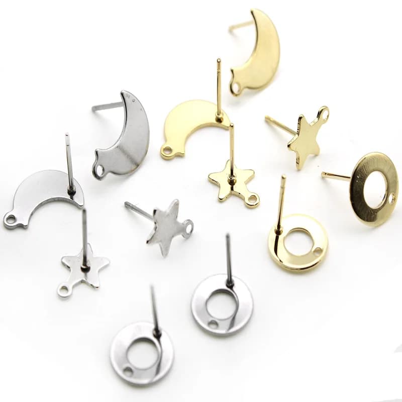 Boucles d'oreilles étoile lune en acier inoxydable, accessoires de poteaux, connecteur de pendentif doré pour bricolage, résultats exécutifs de bijoux, 20 pièces