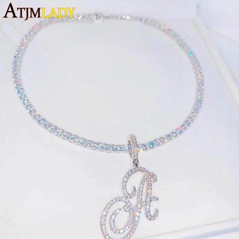 Nouveau Collier Pendentif Lettres Cursives A-Z 2026, Bling Glacé, Zircon Cubique 5A, Breloque Lettres Couleur Argent, Bijoux Hip Hop