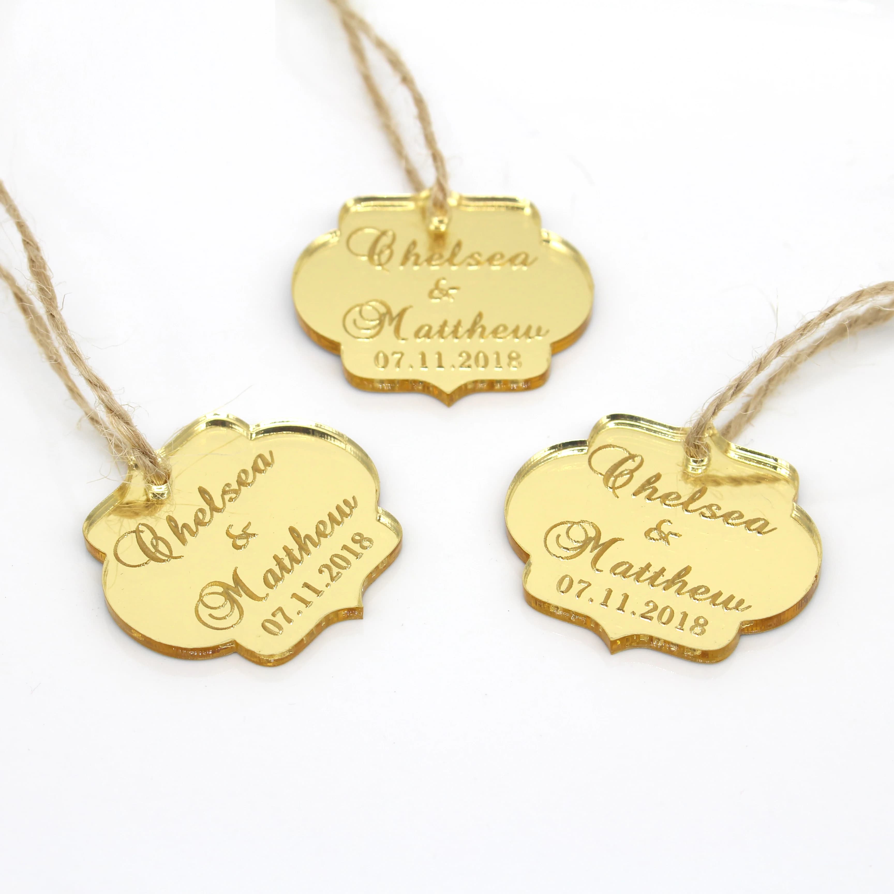 30 pièces personnalisé gravé miroir doré acrylique nom de mariage étiquette bouteille étiquette personnalisé fête bébé douche Boutique boîte décoration