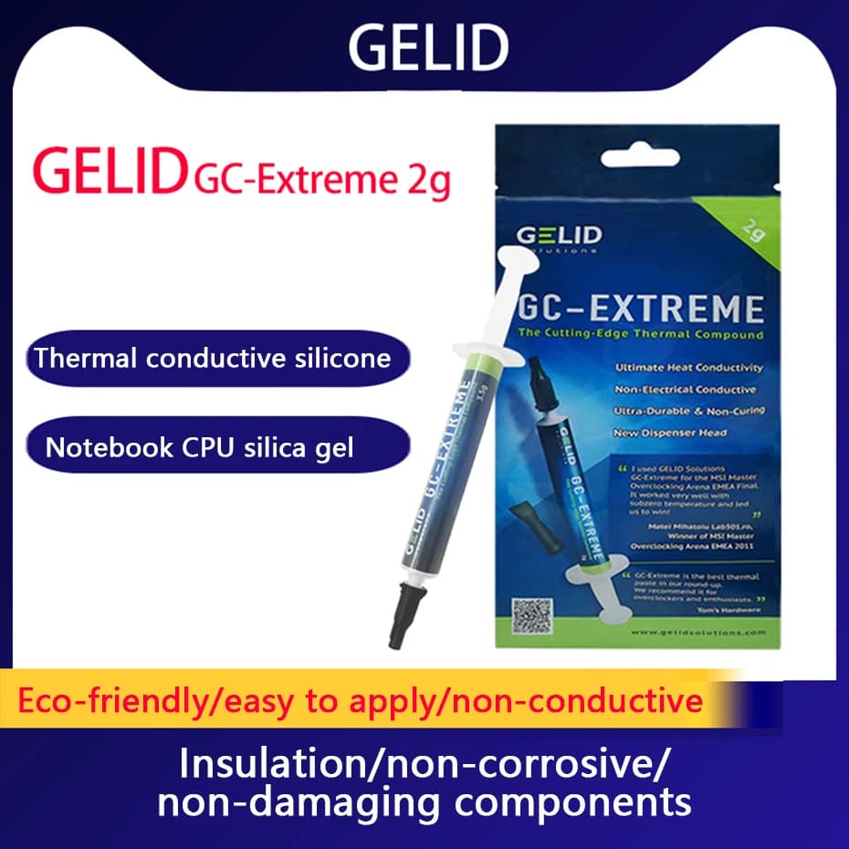 Pâte thermique GELID GC-Extreme 1g/2g/3.5g/10g pour dissipateur de chaleur CPU, processeur PC, GPU, dissipateur thermique CPU 8.5W/mK