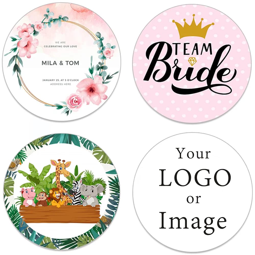 100 pièces, 3cm 4cm 5cm 6cm 7cm autocollant personnalisé et LOGO personnalisé/autocollants de mariage/bricolage PVC/autocollants en vinyle/autocollants personnalisés