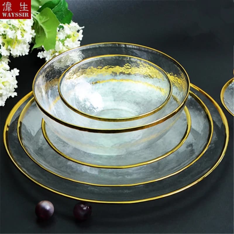 Assiette en verre plaqué or de style nordique pour fruits, dessert, salade, bol à soupe, dîner, hôtel, mariage, vaisselle décorative