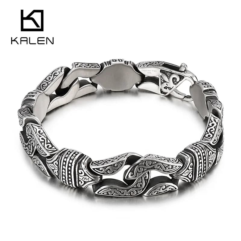 Kalen – Bracelet Totem pour hommes, Style rétro, 14mm, en acier inoxydable 316L, bijoux, accessoires de fête