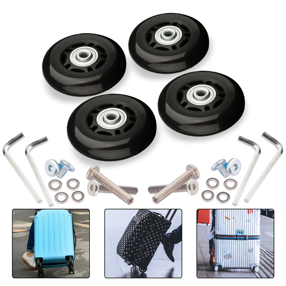 Roues de rechange pour valise à bagages, axes OD 36-50mm, noir de luxe avec vis, adaptées à une roulette pivotante de valise de 18 à 26 pouces
