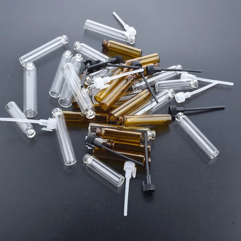 100 pièces/lot, flacons d'échantillons de parfum en verre miniature vides, ambrés et transparents, flacons de parfum, tubes à essai pour liquides parfumés, flacons d'essai L1/2ml