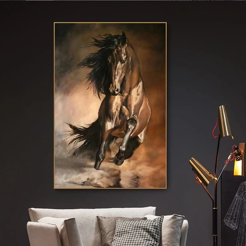 Peinture à l'huile sur toile de cheval de course nordique, art mural, image d'affiche animale, décoration de chambre classique européenne
