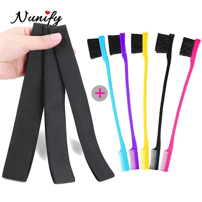 Bandeau élastique pour écharpe de pose de bords, pour perruques, dentelle frontale, 3 pièces, bande de fusion en dentelle avec 1 peigne à cheveux de contrôle de bord Double face